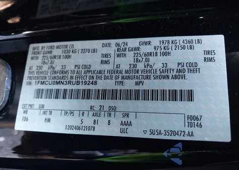 2024 Ford Escape St-Line из США, поврежденный, VIN 1FMCU0MN3RUB19248